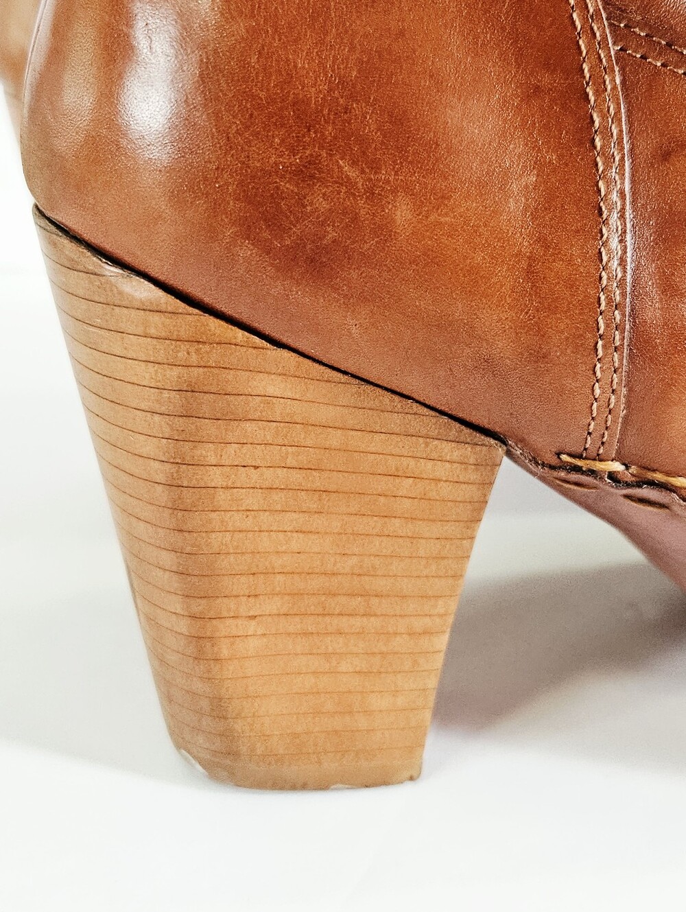 Vintage Frye Phoenix Cognac Brown Leather Stacked Heel Western Cowboy Boots 10 - Picture 10 of 15
